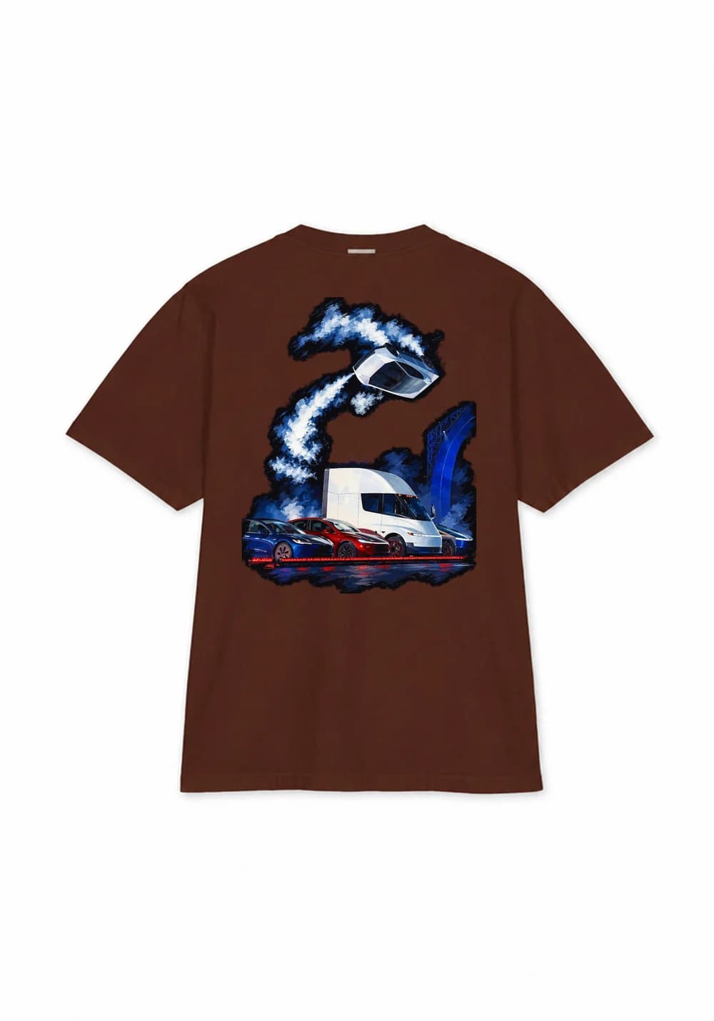 Flying Cars Tee — Brown, back